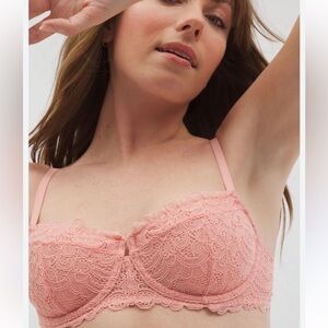 Soma Bra 38 C Pink Lace Balconette Underwire Unlined Blush Floral Adjustable